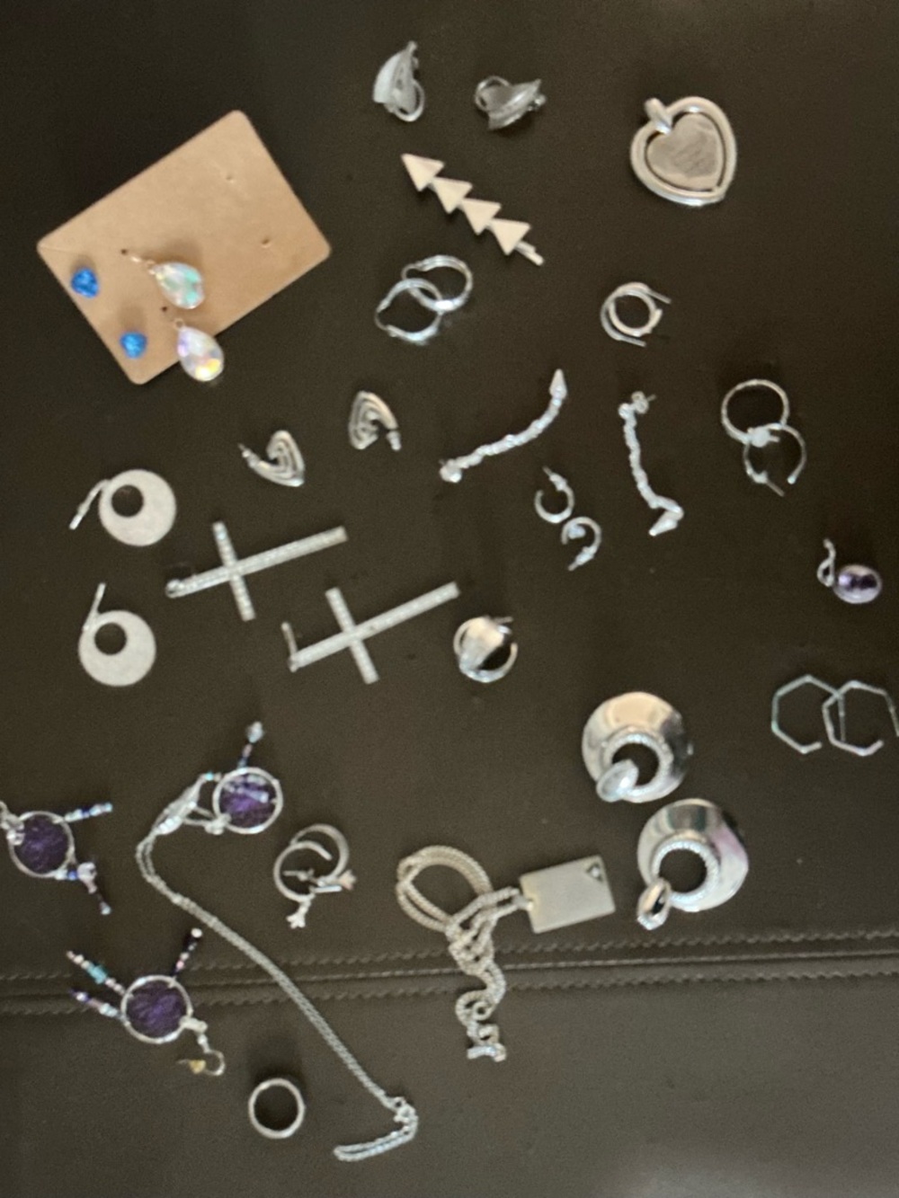 Thirty Piece Jewelry Lot Dream Catcher Silver Loops Cross Earrings Necklaces 30